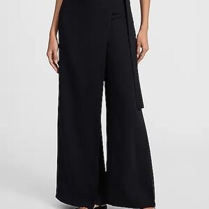 Elegant High Waisted Belted Wrap Black Women's Wide-Leg Pants Size 12